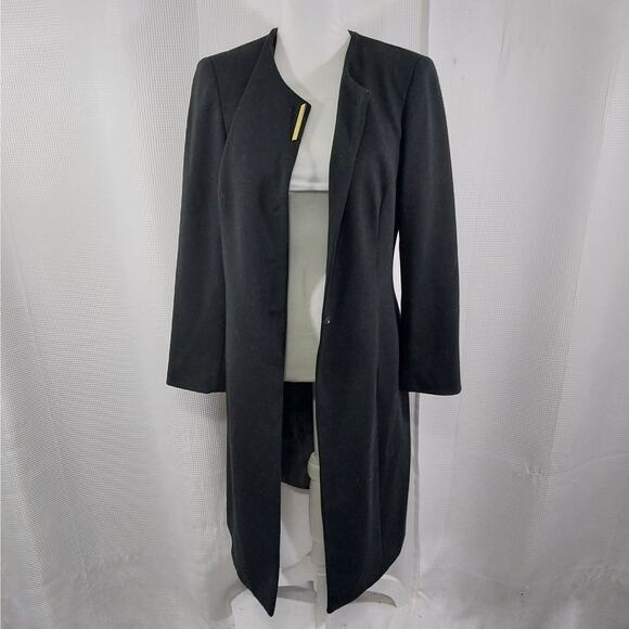 SHARAGANO NOIR! RICH BLACK UKTRA LONG, GOLD FRONT FOCAL POINT JACKET! SZ 10 - Picture 3 of 14